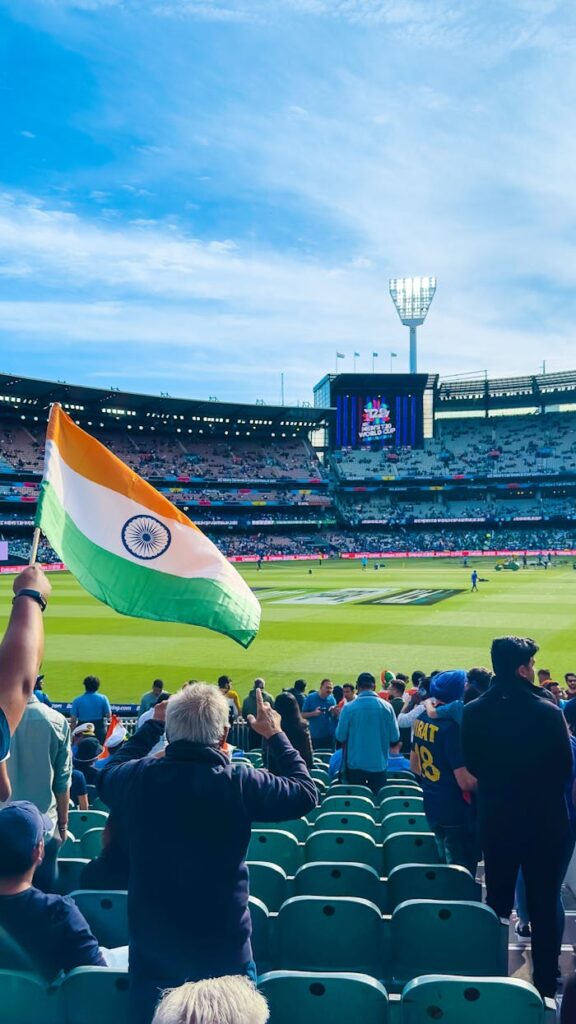 Fans with Flag of India in the Stands of the Melbourne Cricket Ground